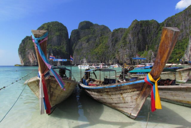 Phi Phi Islands traditional boats on the beach