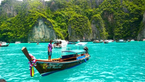 Phi - Phi - Islands - Sunset - By - Speed Catamaran - Longtail - Boat
